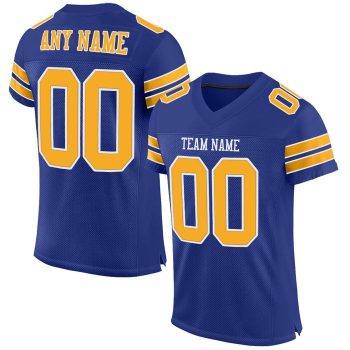 Custom Royal Gold-White Mesh Football Jersey