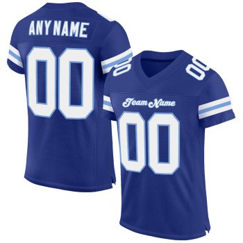 Custom Royal White-Light Blue Mesh Football Jersey