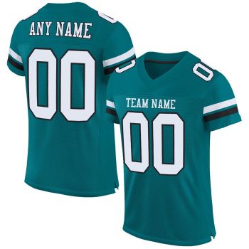 Custom Teal White-Black Mesh Football Jersey