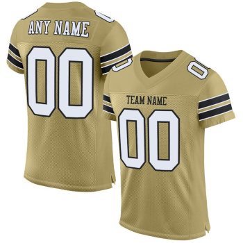 Custom Vegas Gold White-Black Mesh Football Jersey