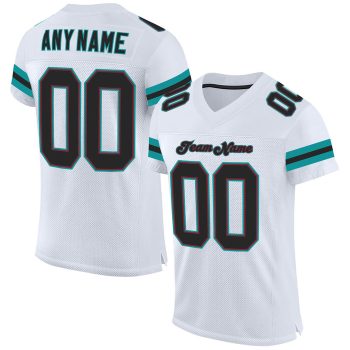 Custom White Black-Aqua Mesh Football Jersey