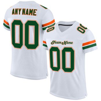 Custom White Green-Orange Mesh Football Jersey