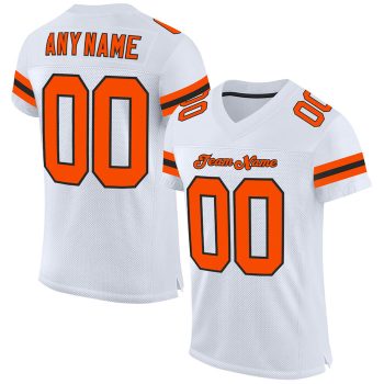 Custom White Orange-Black Mesh Football Jersey