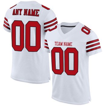 Custom White Red-Black Mesh Football Jersey