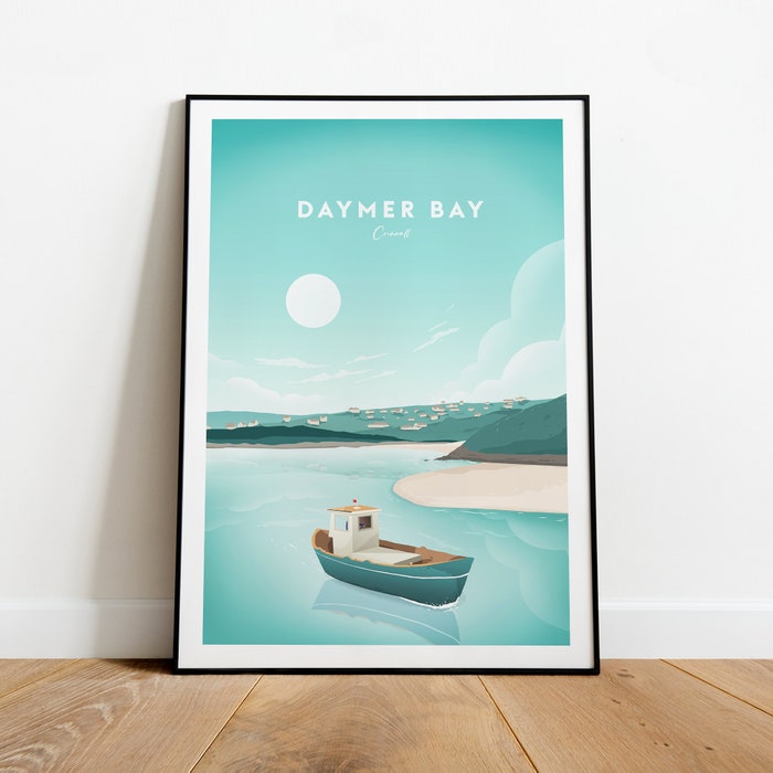 Daymer Bay Traditional Travel Canvas Poster Print - Cornwall Daymer Bay Print Daymer Bay Poster Cornwall Prints