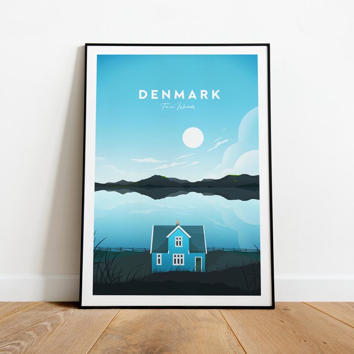 Denmark Traditional Travel Canvas Poster Print - Faroe Islands Denmark Print Denmark Poster