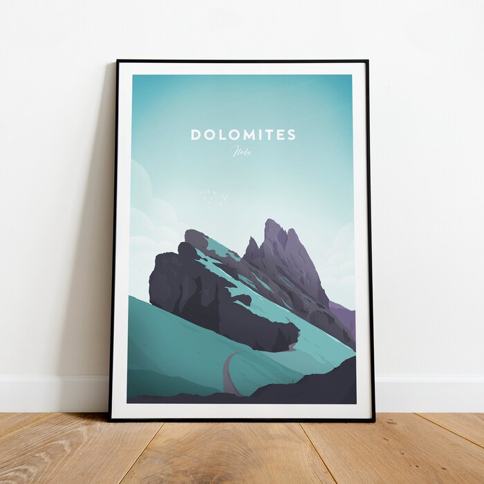 Dolomites Traditional Travel Canvas Poster Print - Dolomites Italy Print Italy Poster Dolomites Print Italy Artwork