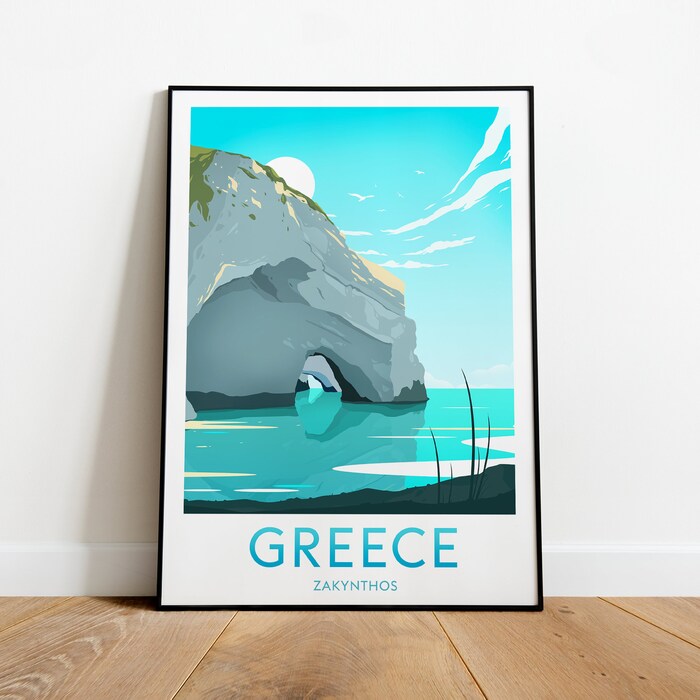 Greece Travel Canvas Poster Print - Zakynthos Greece Print Greece Poster Zante Print