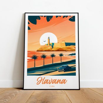 Havana Evening Travel Canvas Poster Print Havana Poster Havana Artwork Travel Art