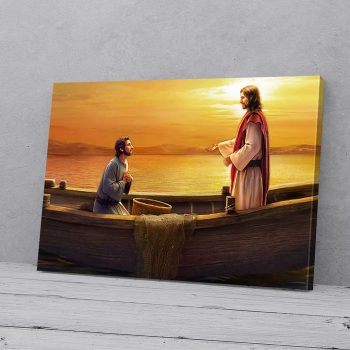Human And Jesus In The Boat Ocean Canvas Poster Prints Wall Art Decor