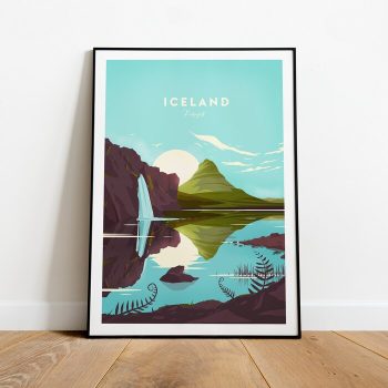 Iceland Traditional Travel Canvas Poster Print - Kirkjufell Mountain. Iceland Print Reykjavik Poster
