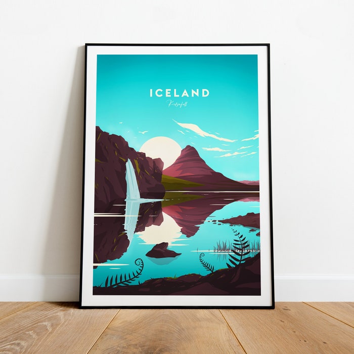 Iceland Traditional Travel Canvas Poster Print - Kirkjufell Mountain. Iceland Print Reykjavik Poster