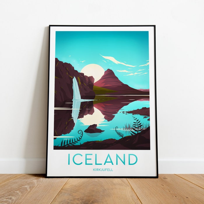 Iceland Travel Canvas Poster Print - Kirkjufell Mountain. Iceland Print Reykjavik Poster