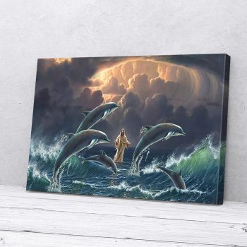 Jesus And Dolphins Canvas Poster Prints Wall Art Decor