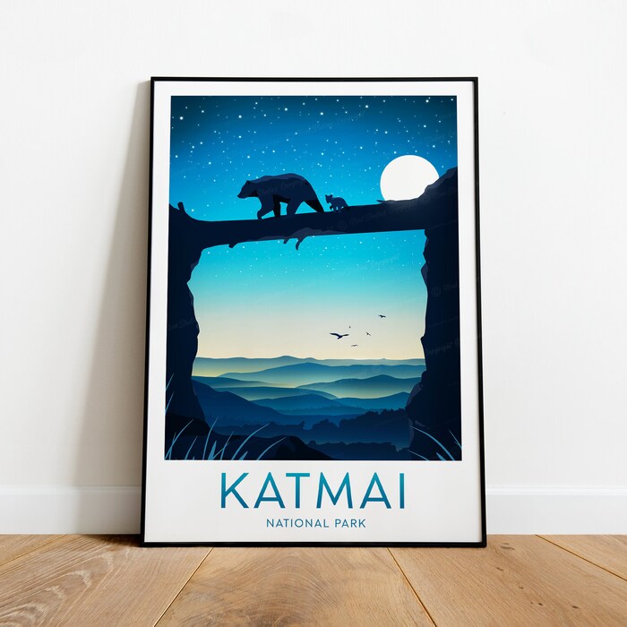 Katmai National Park Travel Canvas Poster Print - Alaska National Park Posters Alaska Print