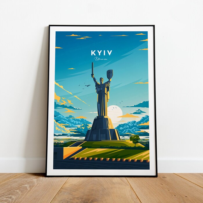 Kyiv Traditional Travel Canvas Poster Print - Ukraine Kyiv Travel Poster Motherland Monument