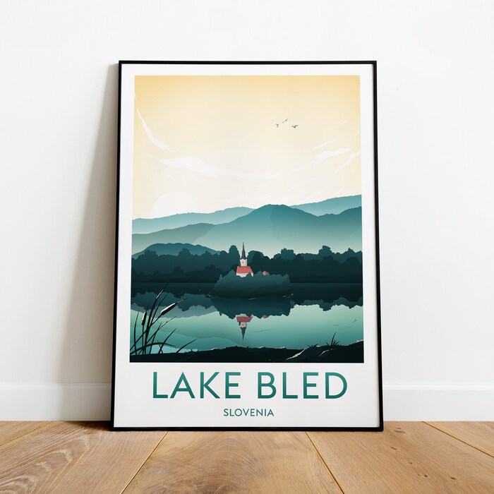 Lake Bled Travel Canvas Poster Print - Slovenia Lake Bled Print Lake Bled Poster Slovenia Print Slovenia Poster