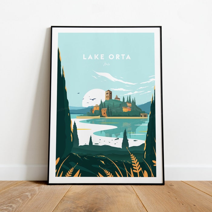 Lake Orta Traditional Travel Canvas Poster Print - Italy