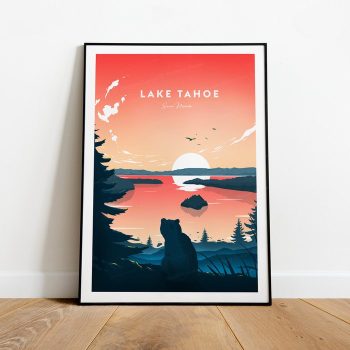 Lake Tahoe Evening Traditional Travel Canvas Poster Print - National Park Lake Tahoe Poster