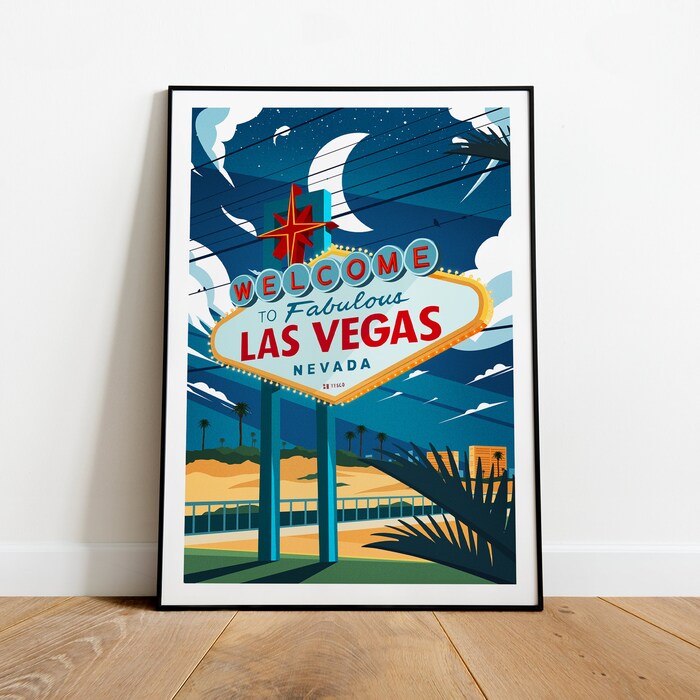 Las Vegas Traditional Travel Canvas Poster Print - Nevada
