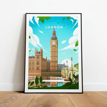 London Traditional Travel Canvas Poster Print - England London Poster Big Ben Print