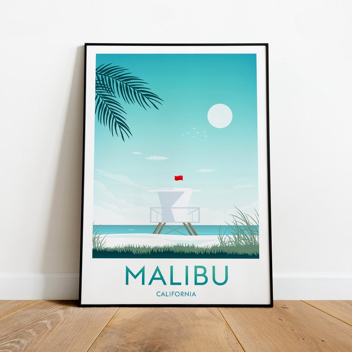 Malibu Travel Canvas Poster Print - California Malibu Print Malibu Poster California Print California Poster