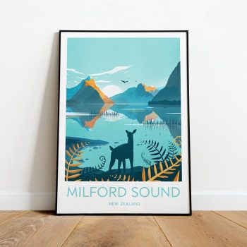 Milford Sound Travel Canvas Poster Print - New Zealand Milford Sound Poster New Zealand Art