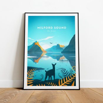 Milford Sound Travel Canvas Poster Print - New Zealand Milford Sound Poster New Zealand Art