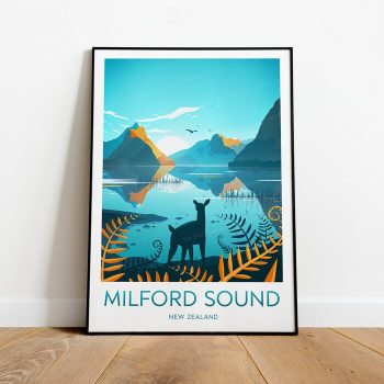 Milford Sound Travel Canvas Poster Print - New Zealand Milford Sound Poster New Zealand Art