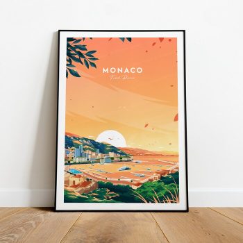 Monaco Evening Traditional Travel Canvas Poster Print - French Riviera Monaco Poster Monte Carlo Print
