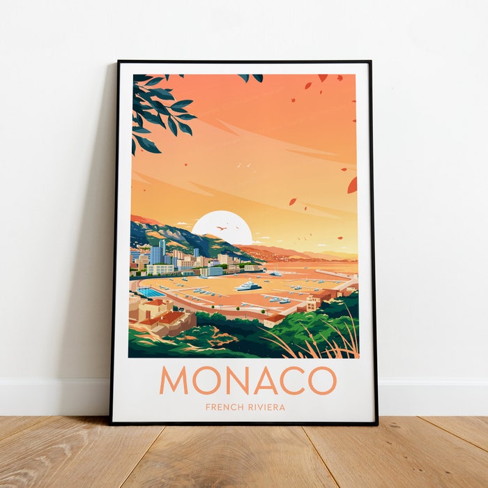 Monaco Evening Travel Canvas Poster Print - French Riviera Monaco Poster Monte Carlo Print