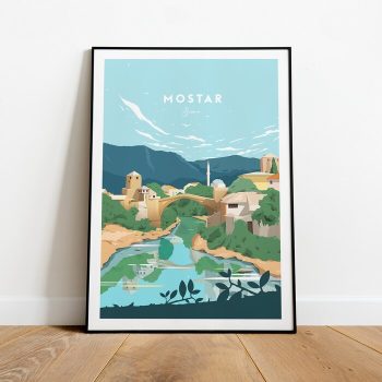 Mostar Traditional Travel Canvas Poster Print - Bosnia Mostar Poster Mostar Print
