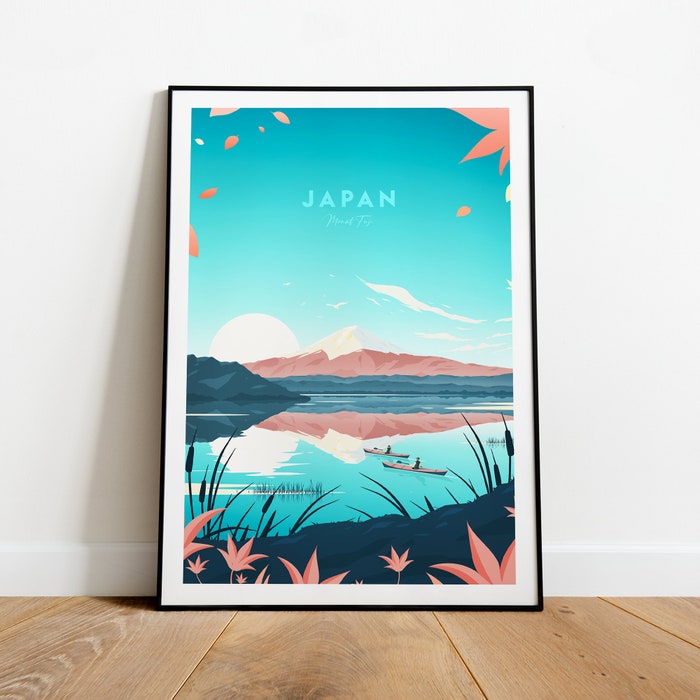 Mount Fuji Traditional Travel Canvas Poster Print - Japan Mount Fuji Poster Tokyo Print
