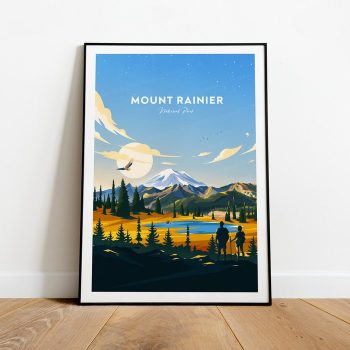 Mount Rainier Traditional Travel Canvas Poster Print - National Park Mount Rainier Print Mount Rainier Poster