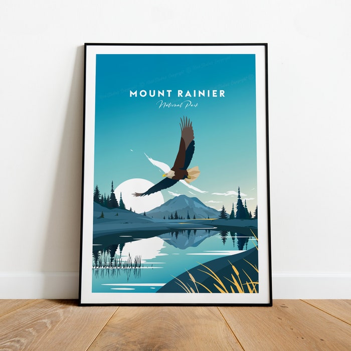 Mount Rainier Traditional Travel Canvas Poster Print - National Park