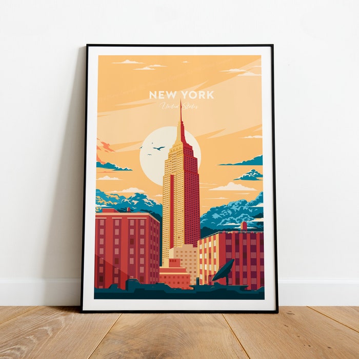 New York Traditional Travel Canvas Poster Print - United States