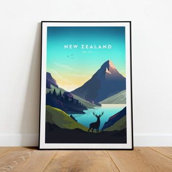 New Zealand Traditional Travel Canvas Poster Print - Mitre Peak New Zealand Print New Zealand Poster Mitre Peak Print Mitre Peak Poster