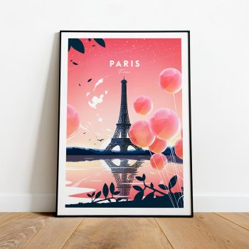 Paris Traditional Travel Canvas Poster Print - Eiffel Tower