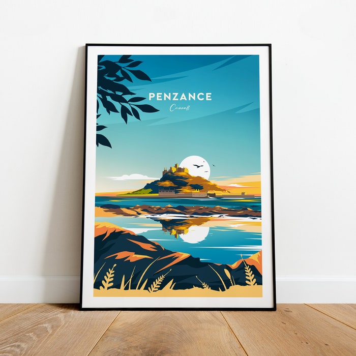 Penzance Traditional Travel Canvas Poster Print - Cornwall