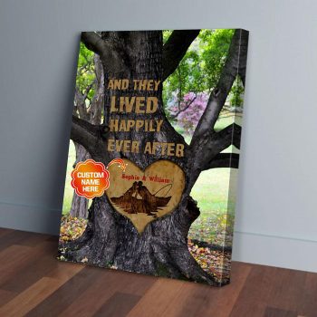 Personalized Gift For Couple Fishing Tree Canvas Wall Art And They Lived Happily
