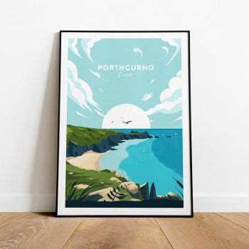 Porthcurno Beach Traditional Travel Canvas Poster Print - Cornwall