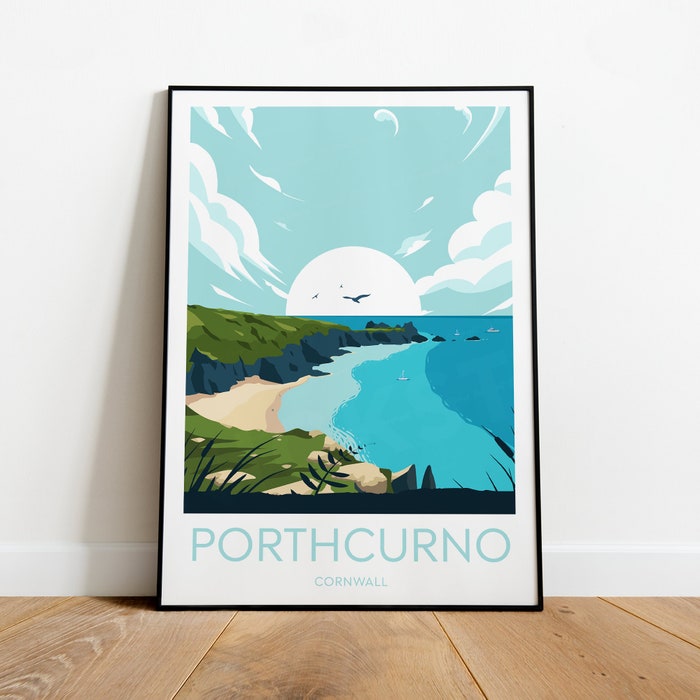 Porthcurno Beach Travel Canvas Poster Print - Cornwall