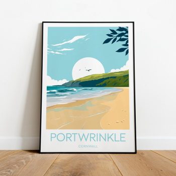 Portwrinkle Travel Canvas Poster Print - Cornwall Portwrinkle Poster Cornwall Print
