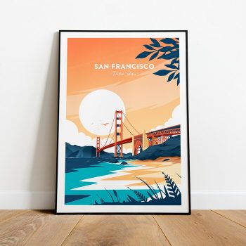 San Francisco Evening Traditional Travel Canvas Poster Print - Golden Gate Bridge San Francisco Print Usa Poster