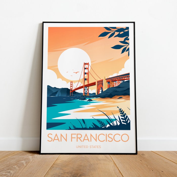 San Francisco Evening Travel Canvas Poster Print - Golden Gate Bridge San Francisco Print Usa Poster