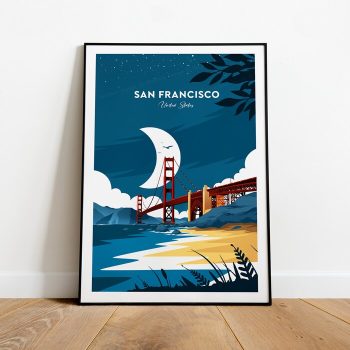 San Francisco Traditional Travel Canvas Poster Print - Golden Gate Bridge San Francisco Print Usa Poster