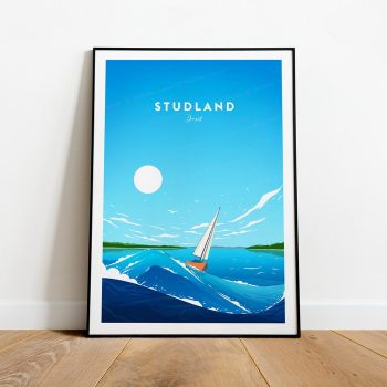 Studland Bay Traditional Travel Canvas Poster Print - Dorset Studland Poster Bournemouth Print