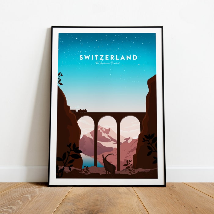 Switzerland Traditional Travel Canvas Poster Print