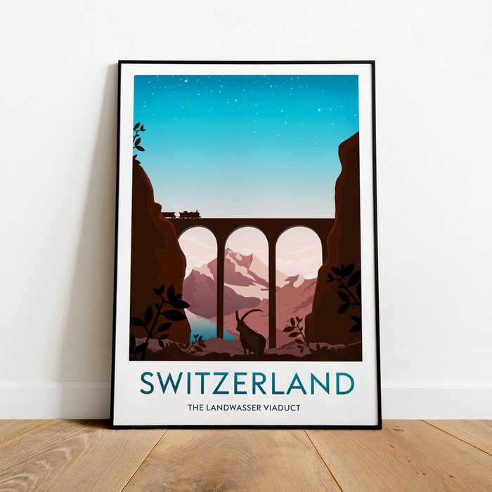 Switzerland Travel Canvas Poster Print - Landwasser Viaduct Switzerland Print Switzerland Poster Landwasser Viaduct Graubünden