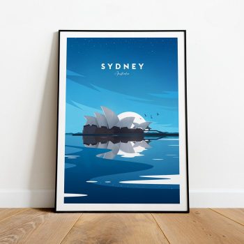 Sydney Night Traditional Travel Canvas Poster Print - Australia Sydney Print Sydney Poster Australia Print